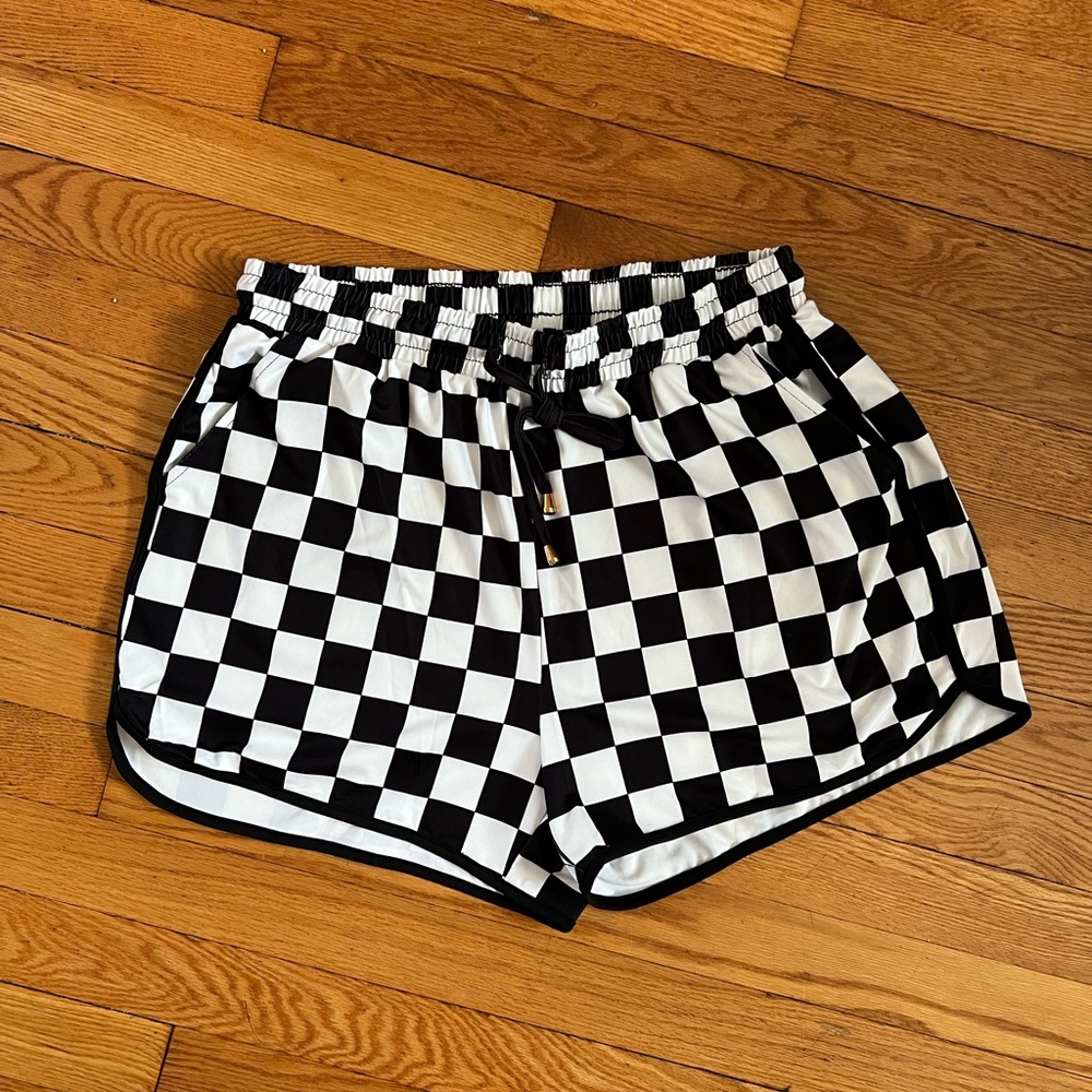 Checkered Black and White Women's Shorts